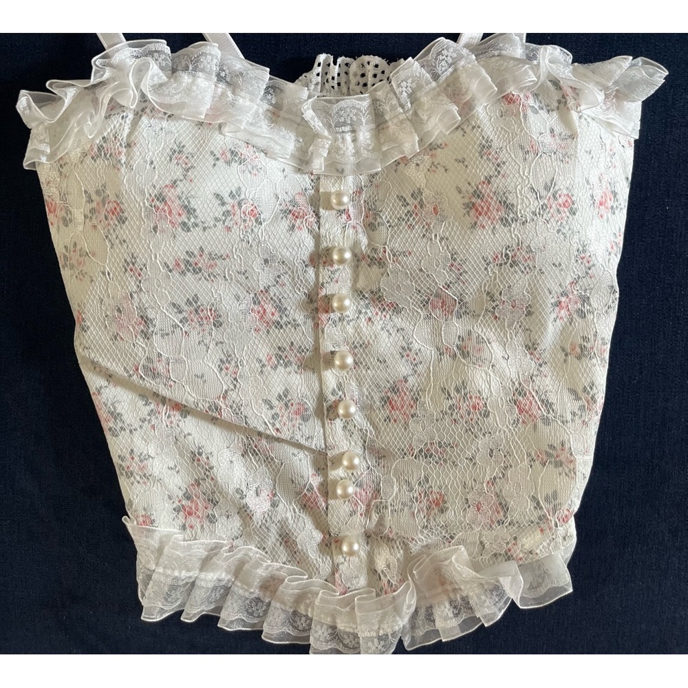 NWOT Floral Lace Ruffle Top - Cream and Pink